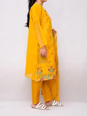 3 Pcs Women's Stitched Organza Embroidered Suit