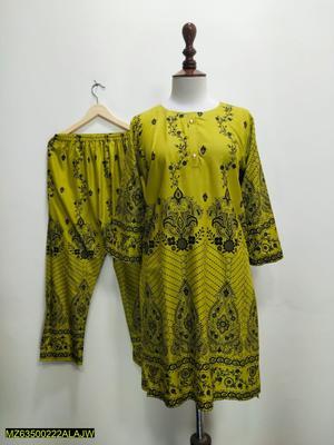 2 Pcs Women's Stitched Lawn Printed Suit