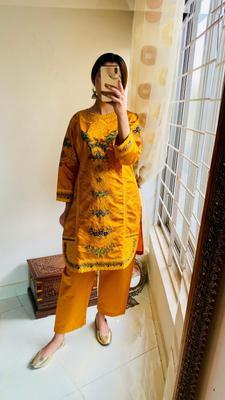 2 Pcs Women's Stitched Khaadi Net Embroidered Suit