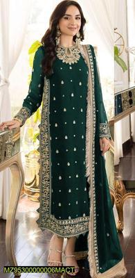 3 Pcs Women's Stitched Chiffon Embroidered Suit