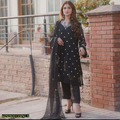 3 Pcs Women's Stitched Chiffon Embroidered Suit