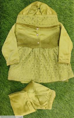 2 Pcs Girl's Velvet Printed Shirt And Trouser Suit