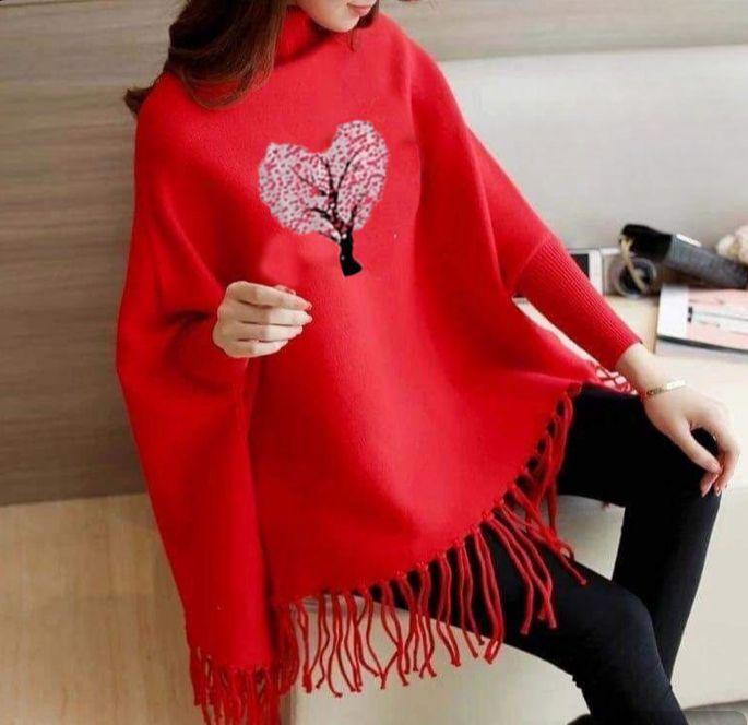 Women's Fleece Plain Poncho Cape Shawl