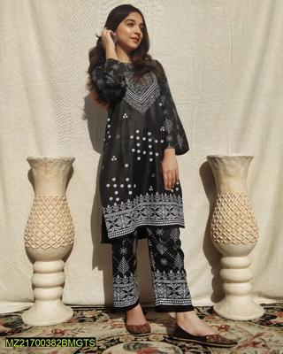 2 Pcs Women Stitched Linen Chunri Suit