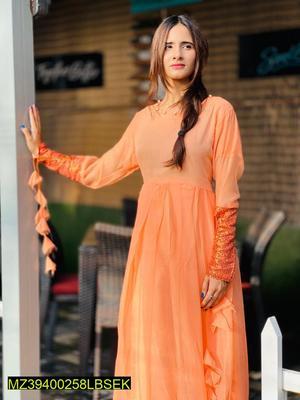 3 Pcs Women's Stitched Chiffon Plain Maxi