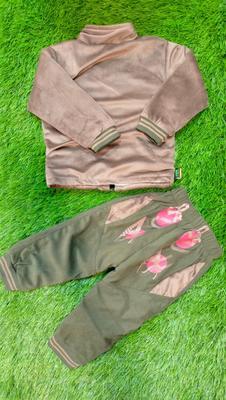 2 Pcs Kid's Stitched Velvet Printed Tracksuit