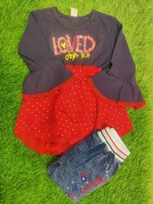 2 Pcs Girl's Blended Printed Shirt & Pants Set