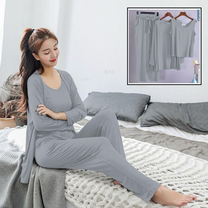 3 Pcs Women's Stitched Cotton Jersey Plain Sleepwear