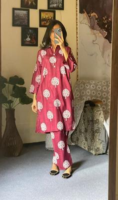 2 Pcs Women's Stitched Linen Printed Suit