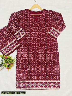 2 Pcs Women's Stitched Linen Printed Suit