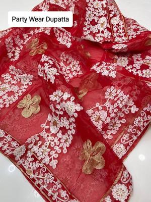 1 Pc Women's Stitched Organza Sequins Embroidered Dupatta