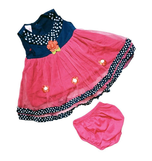 Baby Girl's Net Printed Frock And Shorts Set