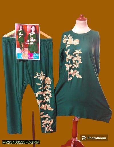 2 Pcs Women Stitched Linen Embroidered Suit