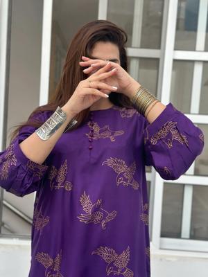 2 Pcs Women's Stitched Lawn Printed Shirt And Trouser - Purple