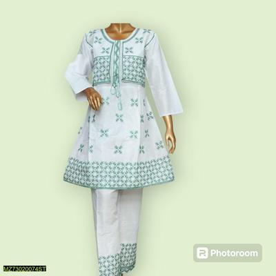 2 Pcs Women's Stitched Cotton Printed Shirt And Trouser