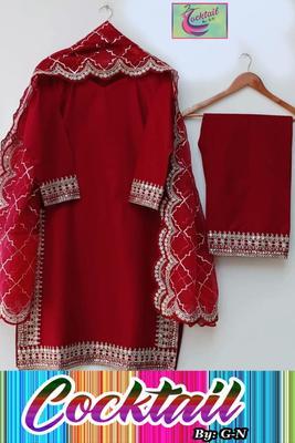 3 Pcs Women's Stitched Cotton Embroidered Suit