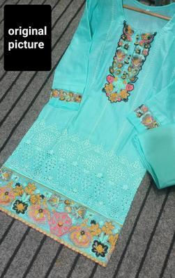 2 Pcs Women's Stitched Cotton Lawn Embroidered Shirt And Trouser