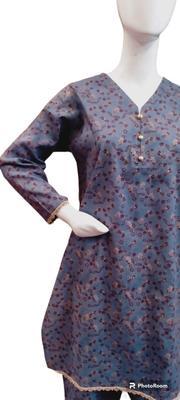 2 Pcs Women's Stitched Cotton Printed Shirt And Trouser