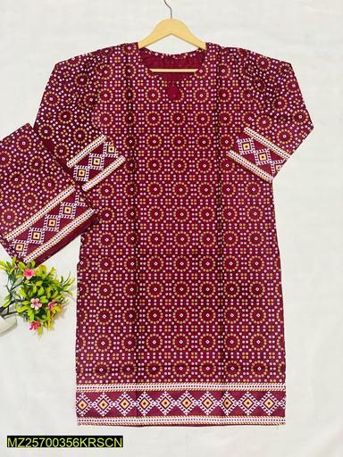 2 Pcs Women's Stitched Arabic Lawn Block Printed Suit