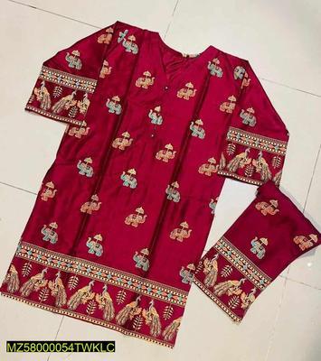 2 Pcs Women's Stitched Linen Block Print Suit