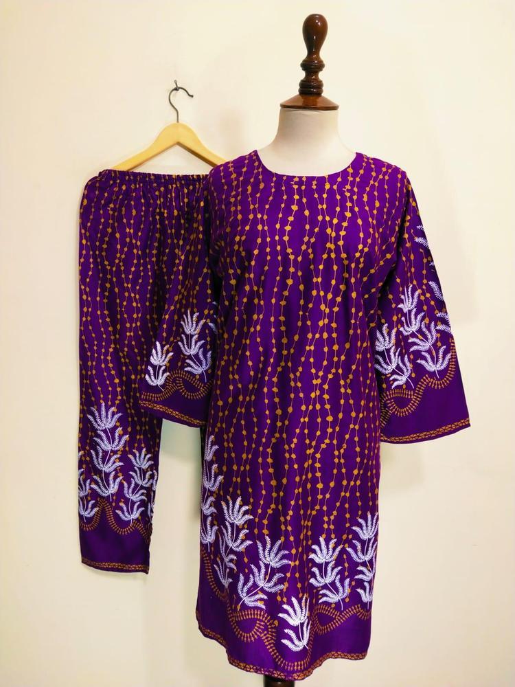 2 Pcs Women's Stitched Lawn Printed Suit