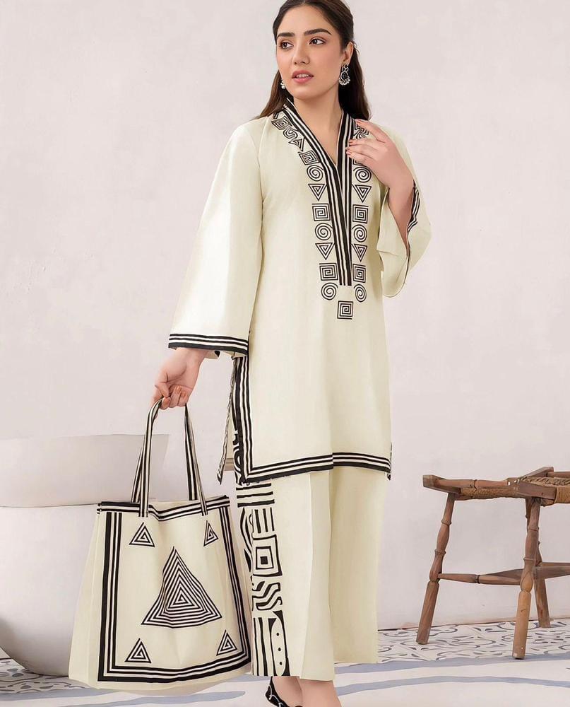 3 Pcs Women's Stitched Linen Printed Suit