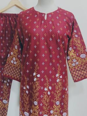 2 Pcs Women's Stitched Cotton Lawn Printed Shirt And Trouser