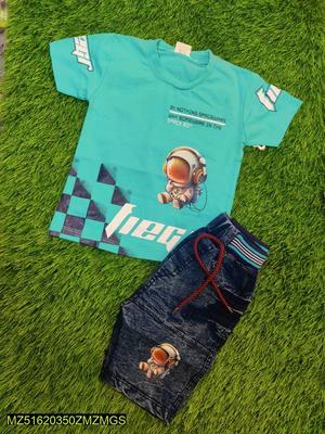 Boy's Blended Printed T-Shirt And Shorts Set -