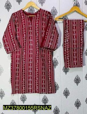 2 Pcs Women's Stitched Linen Printed Suit