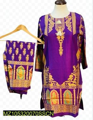 2 Pcs Women's Stitched Arabic Linen Block Printed Suit