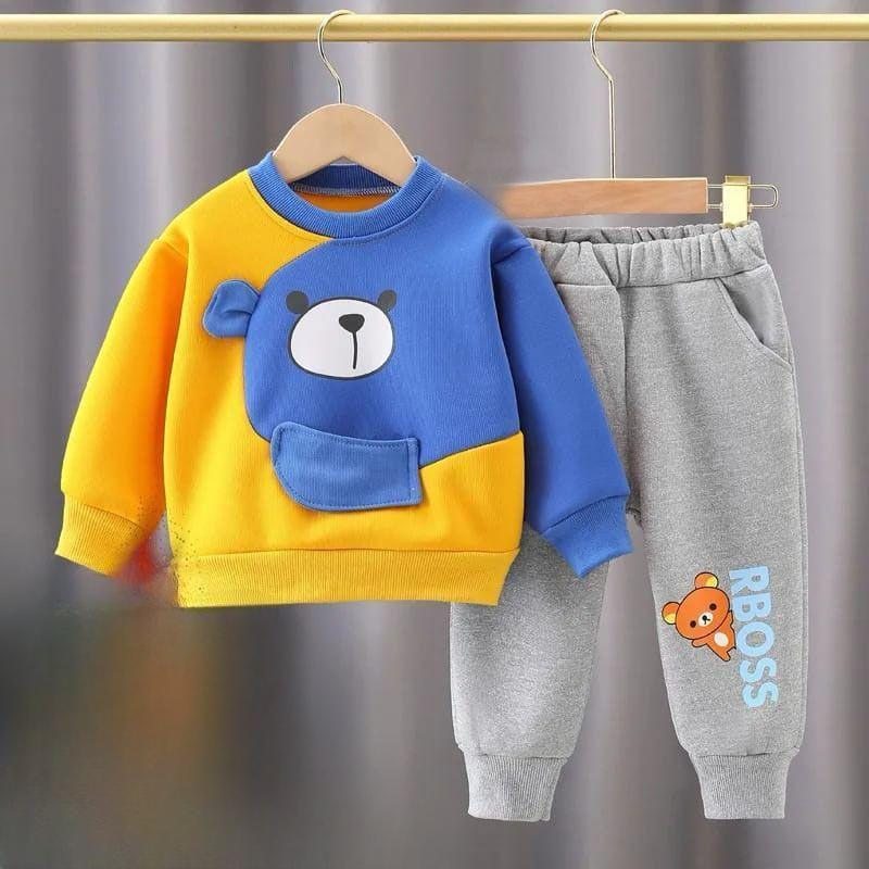 2 Pcs Boy's Fleece Printed Tracksuit