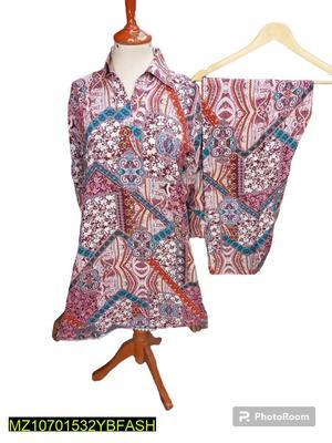 2 Pcs Women's Stitched Linen Printed Suit