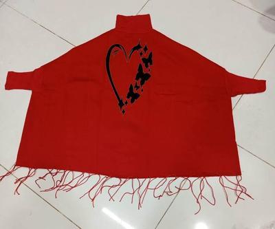 Women's Fleece Heart Printed Poncho Cape Shawl