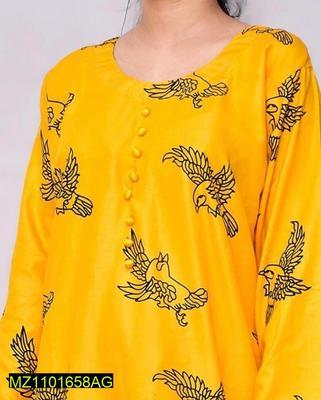 2 Pcs Women's Stitched Linen Printed Suit