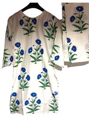 2 Pcs Women's Stitched Linen Block Printed Shirt And Trouser