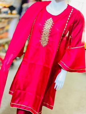 3 Pcs Women's Stitched Fancy Silk Embroidered Suit