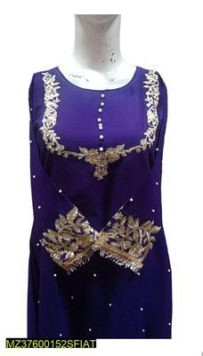 3 Pcs Women's Stitched Chiffon Silk Embroidered Suit