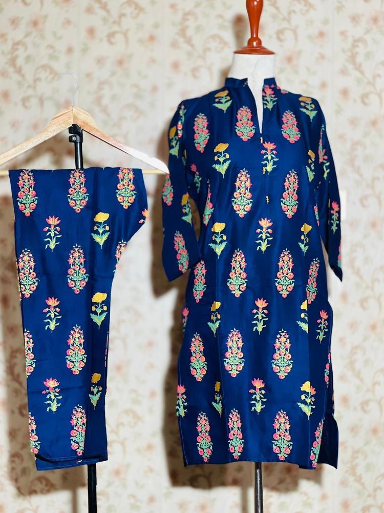 2 Pcs Women's Stitched Linen Printed Suit