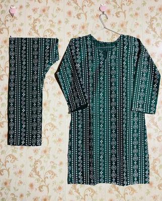 2 Pcs Women's Stitched Linen Block Printed Shirt And Trouser