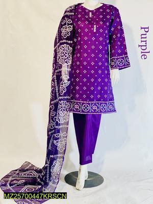 3 Pcs Women's Stitched Silk Printed Suit