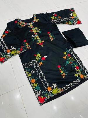 2 Pcs Women's Stitched Khaadi Net Embroidered Shirt And Trouser