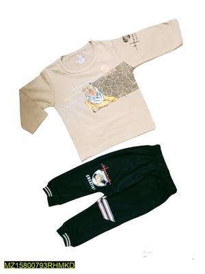 2 Pcs Baby Boy's Stitched Blended Cotton Printed Shirt And Shorts Set