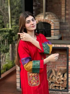 2 Pcs Women's Stitched Cotton Embroidered Shirt And Trouser