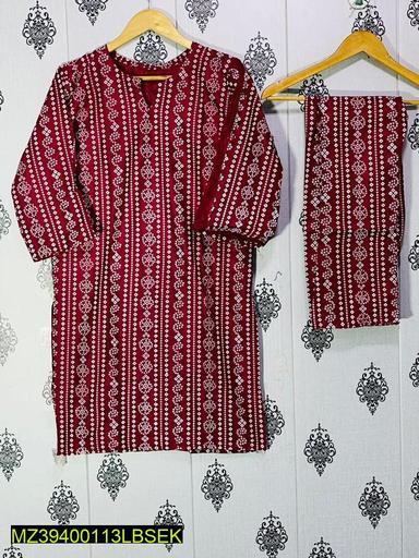 2 Pcs Women Stitched Linen Printed Suit