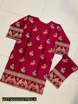 2 Pcs Women's Stitched Linen Printed Suit