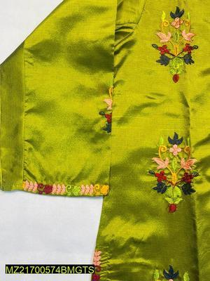 2 Pcs Women's Stitched Silk Embroidered Suit