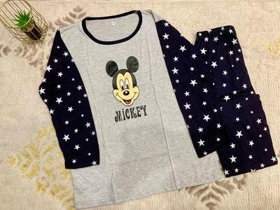 2 Pcs Women's Stitched Cotton Jersey Mickey And Star Printed Night Suit