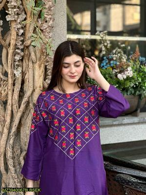 2 Pcs Women's Stitched Lawn Embroidered Shirt And Trouser