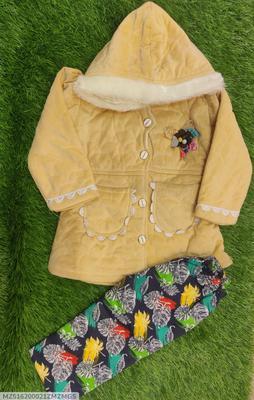 2 Pcs Girl's Velvet Printed Shirt And Trouser Suit