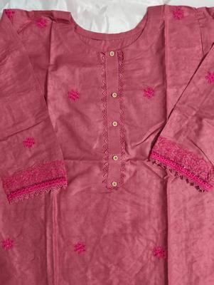 2 Pcs Women's Stitched Cotton Chikankari Embroidered Shirt And Trouser